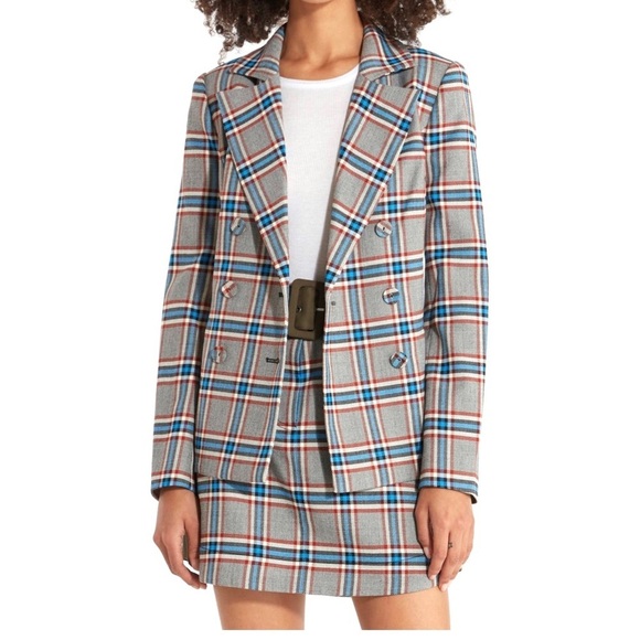 Tanya Taylor Melena Double Breasted Blazer Plaids Size 2 NWT